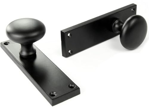 UNDERGROUND PARTS Jones & Grey New York Style Round Door Knobs Handles on a Long Backplate Satin Black