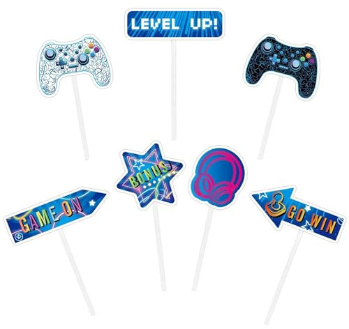 WERNNSAI Videospiel Cupcake Topper –35 Stück Gamer Party Cupcake Kuchenaufsätze für Jungen und Kinderspiel Motto Geburtstagsparty Dekorationen Dinner Dessert Picks, Gaming Night Partyzubehör