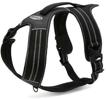 Record Hundegeschirr Action Alpi aus geflochtenem Nylon mit 3M ScotchLite-Reflexbandern | Farbe Schwarz, Größe M, Umfang 60-72 cm