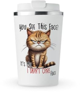 MAXIKIWI - Insulated Double Walled, Leakproof Stainless Steel Mug, Coffee or Tea Travel Tumbler with Lid, Keep Drinks Hot and Cold - Sarcastic Funny Grumpy Cat I - 350ml
