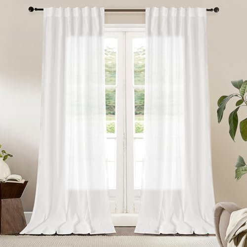 LumiLoom Halbtransparente Vorhänge, 274 cm lang, weißer Chiffon, Sichtschutz, Lichtfilterung, Fensterbehandlungen für Schlafzimmer, Wohnzimmer, Stangentasche und Rückenlasche, 2 Paneele, je 254 x 274