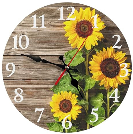 astylishome Orologio da cucina girasole 25,4 cm, silenzioso, senza ticchettio, di qualità, a batteria, rotondo, da parete, stile moderno, per casa, ufficio, classe, scuola, cucina, 0809