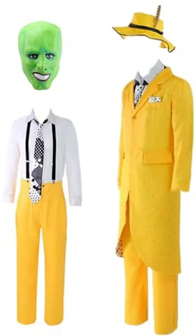 MANMICOS US-Größe Movie Carrey Cosplay Kostüm Anime Gelber Hut mit Maskenanzug (Größe M)