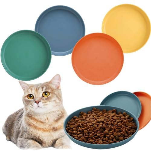Futternapf für Katzen,4pcs Katzennapf Flach,Futterschale Katze Flach,Katzenschüssel Flach,Runder Flache Katzennäpfe,Bunt Katzenfutter Napfset,Cat Plate Bowl,Katzenfutter Teller