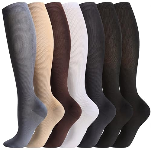 Odtmger Kompressionsstrümpfe (7 Paar) für Damen und Herren, Durchblutung, 20-30 mmhg. Die hohen Socken sind die beste Unterstützung für Laufen, Radfahren, Schwarz, Größe