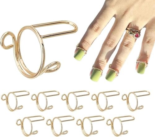 fdsmall Wudu Nail Rings Adjustable Fingernail Rings Reusable Metal Finger Nail Rings for Women No Glue Nails Jewelry Fingertip Gift Decorations for Wearing Manicure Nails (Gold)