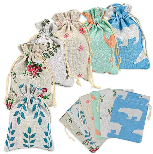 Kleemeiero 30 Stück Jutesäckchen Bunte Natur Säckchen mit Kordelzug Sackleinen Taschen Jutebeutel Kleine Stoffbeutel Geschenksäckchen Schmuckbeutel für Weihnachten Schmuck Geburtstagsfeier(10x14cm)