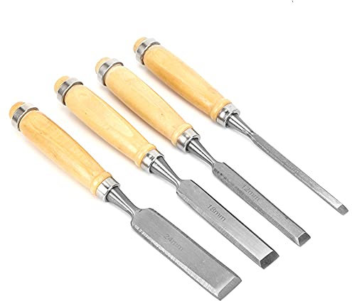 TICFOX Wood Carving Tools Fictory 4pcs Wood Carving Knife Set, Wooden Handle Engraving Tools, Includes Carving Knife and Chisel for Woodworking, Ideal for Beginners and Professionals
