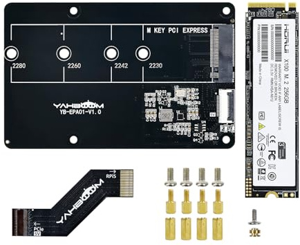 Yahboom PCIe to M.2 Adapter Board,M.2 HAT+,Compatible with RPi 5, Supports Installation of NVMe Protocol 2280/2260/2242/2230 M.2 SSD and Pi5 Radiator (PCIe to M.2 Adapter+256GB SSD)