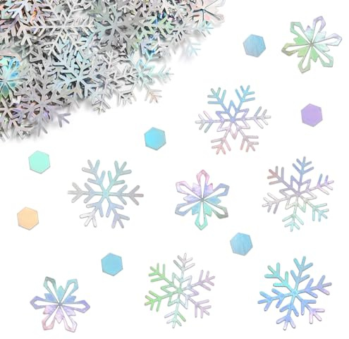 BETESSIN Schneeflocken Deko Bunt - 240 Stück Schneeflocken Konfetti aus Papier - Weihnachtsdeko Tisch - Streudeko Weihnachten Basteln - Tischdeko für Winter und Weihnachten