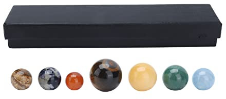Sistema solare 9 pianeti ornamento di cristallo, set di sfere di pietre preziose di cristallo burattato, pietra preziosa fatta a mano su supporto in legno espositore sfera per