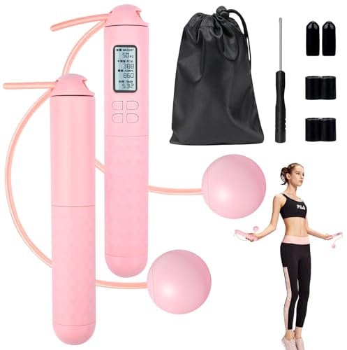 Ropeless Skipping Rope, Skipping Ropes For Adults, Wireless Skipping Rope With Counter, Cordless Skipping Ropes Gravity Ball Jump Rope At Home Workout Experience Equipment For Women Men (Pink)