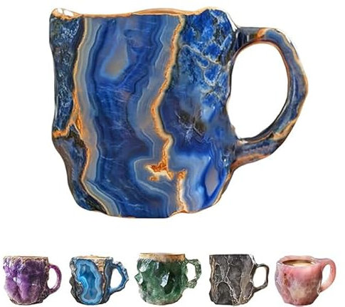 HOIDOKLY 2024 New Mineral Crystal Coffee Mugs, Natural Mineral Crystal Coffee Mug, Elegant Luxury Mineral Crystal Coffee Mug, Colorful, Crystal Mugs for Coffee, Christmas Coffee Mugs (DarkBlue)