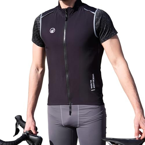 IMPALAPRO Gilet Antivento Ciclismo Uomo – Gilet Bici Uomo Softshell Leggero e Traspirante con Tasche e Dettagli Riflettenti (L, Nero)
