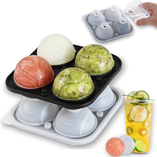 Silikon Eiswürfelform Tennis, 3D Tennis Ball Eiswürfelformen, Wiederverwendbar Eiswürfelbehälter mit Deckel und Trichter, BPA-Frei, leicht zu lösen, für Eis, Whiskey, Cocktail, Saft