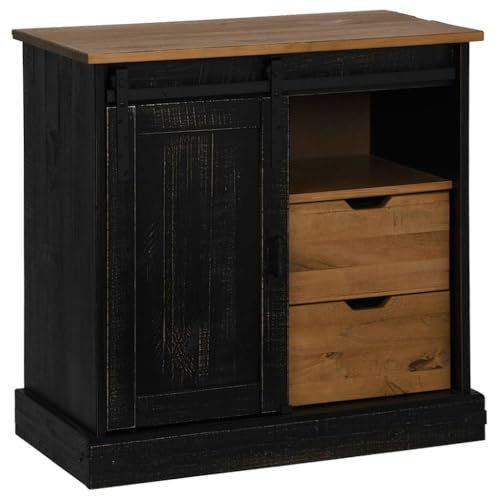 vidaXL Buffet Halden Porte coulissante Noir 80x40x80 cm Bois Massif, Armoire de Rangement, Armoire de Rangement de Cuisine, Armoire de Rangement de Salon