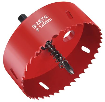 Flintronic Seghe a Tazza Bimetallica, Kit Seghe a Tazza Ø125mm, con Adattatore Esagonale e Punta di Centraggio, Per Forare Plastica, PVC, Legno, Fibra di Legno, Metallo Dolce