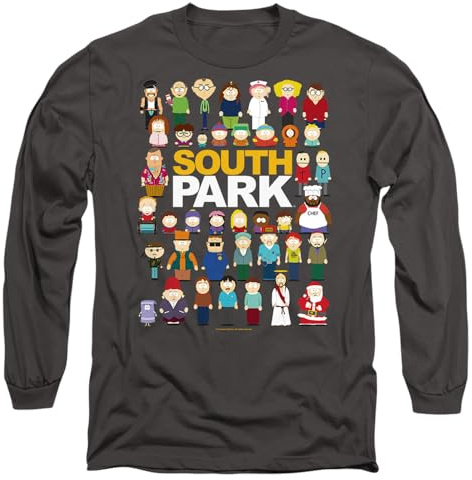 South Park Full Cast Mens Long Sleeve T Shirt, Charcoal, X-Large