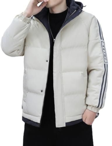 BERCIELY Jacke Herren Casual Verdicken Warm Kältejacke Herren Leichte Mode Mit Kapuze Baumwolle Jacke Herren Urlaub Reise Skifahren Outdoorjacke Herren C-Khaki XXL