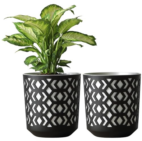 KONZEPT Blumentopf Set 2 Stück – 19 cm Durchmesser, große Übertöpfe aus Kunststoff für Zimmerpflanzen ideal für Wohnzimmer, Küche und Balkon