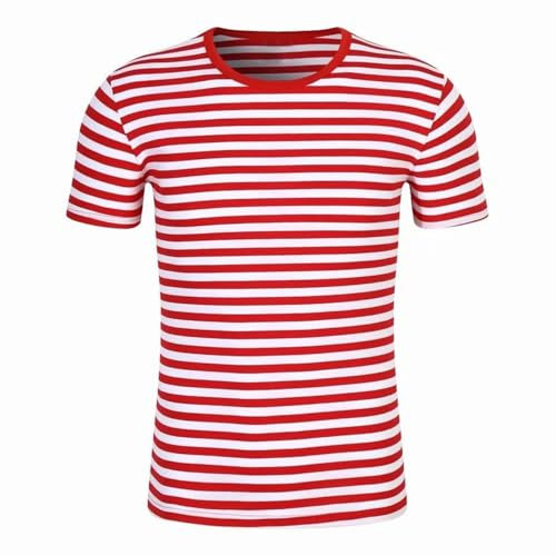 vejtmcc Men's Casual Loose Striped Cotton Crew Neck T Shirt Uhr Wasserdicht (Red, XXXL)