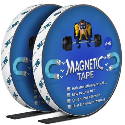TELKES - Nastro magnetico autoadesivo A + B può essere tagliato per fai da te nastro magnetico per zanzariere e tende magnete al neodimio con adesivo 3M (8, 12,5 x 1,5 mm A+B)