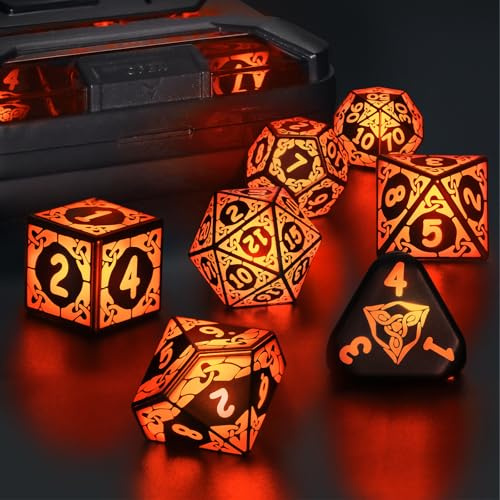 ZHOORQI DND Würfel Set, LED Dice Wiederaufladbar mit Ladebox (Orange)