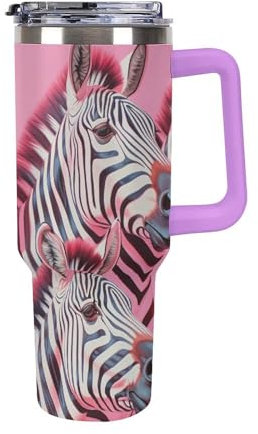 Zebra - Vaso de 1,2 l con popote y asa de tapa, taza de café aislada para botella de agua