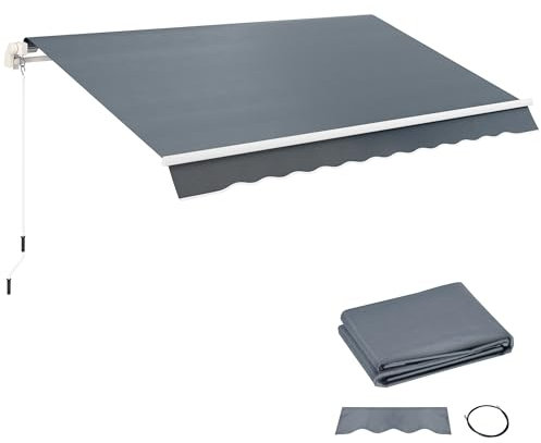 Outsunny Telo di Ricambio per Tenda Parasole Retrattile, Tessuto di Ricambio per Tenda a Braccio da 3x2.5 m in Poliestere, Anti UV 50+, per Balcone, Patio, Terrazzo, Esterno, Giardino, Grigio
