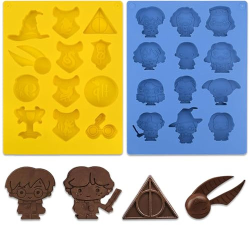 FUYTSUO 2 moldes de silicona Harry para bombones, moldes de silicona de Harry, reutilizables para cumpleaños, dulces, chocolate, gelatina, moldes para magdalenas (azul + amarillo)