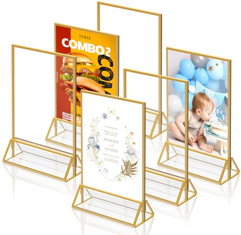 Aufsteller A5 Gold,Doppelseitige Bilderrahmen A5, 4St Acryl Tishkartenhalter Tischnummern-Aufsteller Golde für Hochzeit Tischdeko,Schicker Flyerständer Kartenständer Bilderrahmen für Kinderzeichnun