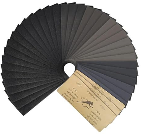 ORAGKE Schleifpapier Set, 42 Stück Nassschleifpapier 23 x 9 cm, Körnung von 120 bis 3000, Sandpapier für Autolack Metall Holz Wände Glas Schleifen Finishing, Schmirgelpapier Fein Nass und Trocken