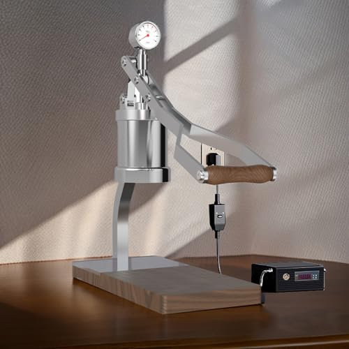 THYXGS Tragbare Handkaffeemaschine Mit Variablem Druck (3–5 Bar), Hebel-Kaffeemaschine Mit Manometer, Elektrischer Heizung Mit Holzboden, 100 Ml Fassungsvermögen, Für Zuhause Und Den Außenbereich