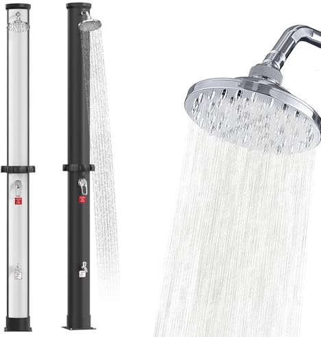 PEILU 40 Liter Solar Gartendusche Außen Solardusche mit 360° Drehbare Brausen & Fußdusche Pooldusche max. 60°C Warmes Wasser Temperatur Wetterfest Außendusche für Outdoor Pool Garten (Schwarz)