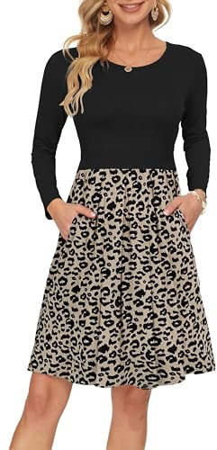 AUSELILY Langarm Rundhals Plissee Knielanges Kleid Taschen | winterkleider damen knielang,kleid mit taschen damen,rundhalskleid für den alltag,bequemer stoff,Polyester+Spandex