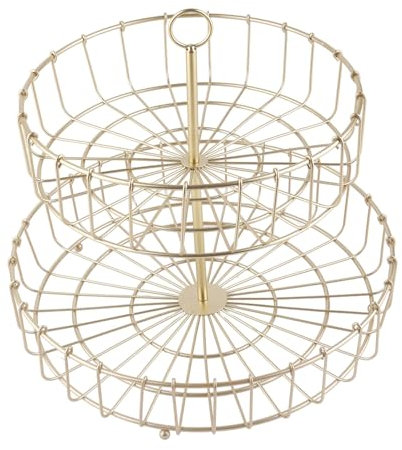 Fafeicy Canasta de Frutas de 2 Niveles, Cestas de Alambre de Campo de Dos Niveles de Canasta de Alambre para Almacenar de Frutas de Vegetales para la Encimera o Colgar