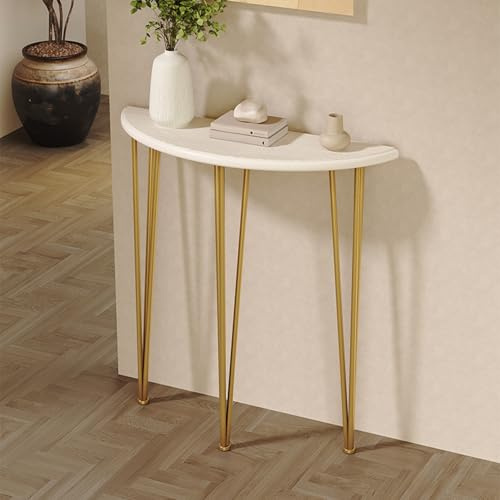 DJJYCTNM Halbrunder Tisch, Moderner Konsolentisch mit Eisenbeinen, Schmaler Sofatisch für Den Flur, Hinter der Couch, Wohnzimmer, Foyer(Gold,60x25x80cm/24x10x31in)