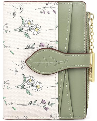 Farcauo Portemonnaie Damen Geldbeutel Frauen Portemonnaie Mini Geldbörse mit Grün Geldbörsen Klein Damen Blumen Design für Frauen Klein mit Ausweisfach und Kartenhüllen