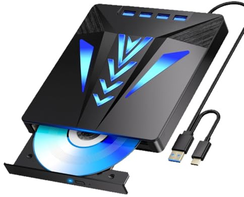 Unidad de disco externo para ordenador portátil 6 en 1 USB reproductor de disco duro externo con ranura para tarjetas 3 USB 2.0 1 puerto USB 3.0 ligero escritor portátil