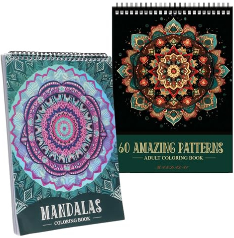 WakiHong 2 Pièces Mandalas a Colorier Adulte livre de coloriage mandala | Mandala Malbuch für Erwachsene Malbuch für Stress Spiralbindung-Mandala Thema erwachsene Entspannungsgeschenke für Frauen