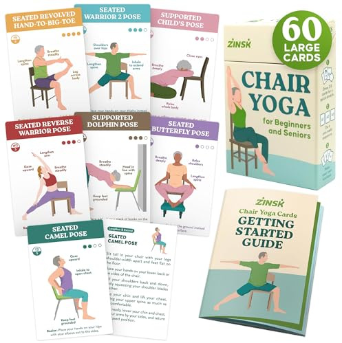 60 Stuhl-Yoga-Übungen – Sanfte Workouts für Flexibilität, Balance und Kraft – große 10,2 x 15,2 cm Karten mit Schritt-für-Schritt-Anleitung (evtl. nicht in deutscher Sprache) – Leitfaden & 10