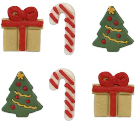 Anniversary House Christmas Selection Edible Cake Toppers - Handcrafted Fondant Sugar Decorations for Cupcakes, Muffins & Themed Cakes - Xmas Decorations of trees, candy canes and presents, 5cm