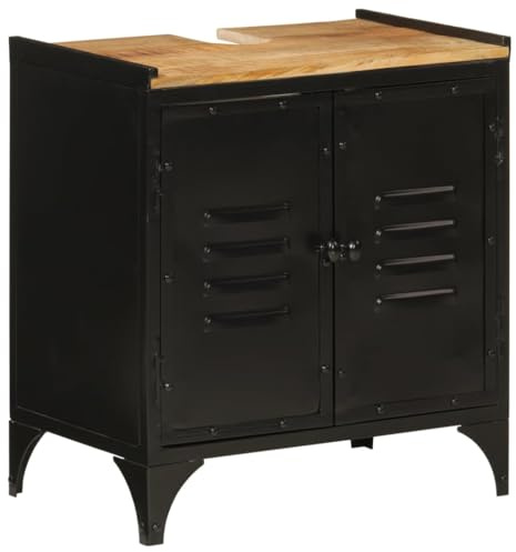 Runheo Armario para debajo del lavabo, 55 x 35 x 60 cm, hierro de madera maciza de mango, armario de baño con 2 puertas, bajo mueble para lavabo, estilo industrial