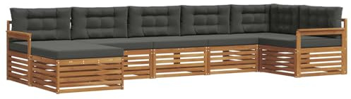 vidaXL Sofagarnituren 7 pcs Natur und Anthrazit Massivholz Akazie, Gartenlounge, langlebiges Ecksofa, Sitzmöbel für außen, Terrasse, Moderne Möbel, Bequeme Gartenmöbel