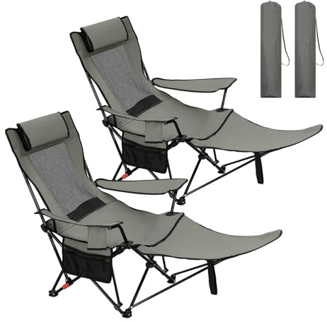 WOLTU Campingstuhl Faltbar 2er Set mit Fußablage, 3 Positionen Verstellbar | Angelstuhl mit Getränkehalter Seitentasche, bis 150 kg belastbar, für Camping Angeln Picknicks