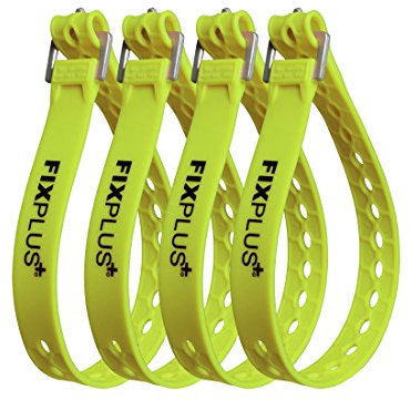 Fixplus Strap en Pack de 4 - Sangle d’arrimage pour la Fixation, l’arrimage, la Mise en Paquet et l’attachement, en Plastique spécial avec Boucle en Aluminium 46cm x 2.4cm (Jaune)