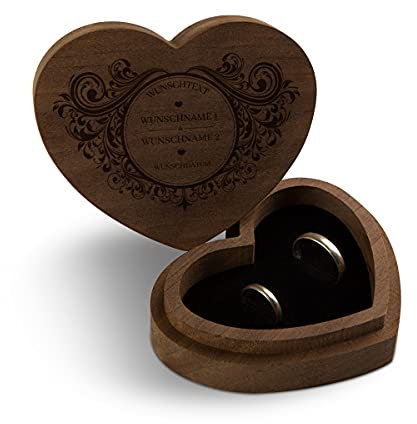Hochzeit Ringbox Herz Ringkissen Ringschachtel individuell 10 x 8,5 cm Kebony Holz - Vintage