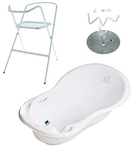 Baignoire bébé thermomètre Blanc Lapin 102 cm + Pied + Tuyau