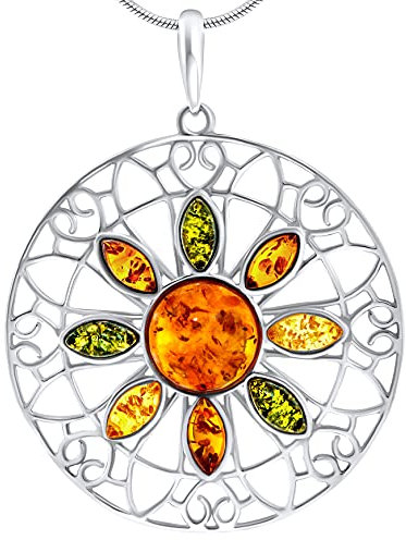 ANDANTE Premium Collection - Echter OSTSEE Bernstein Kettenanhänger in 925 Sterling Silber ** Machu Picchu ** Zertifiziert - Gold des MEERES - Farbe COGNAC, GRÜN, ZITRONE