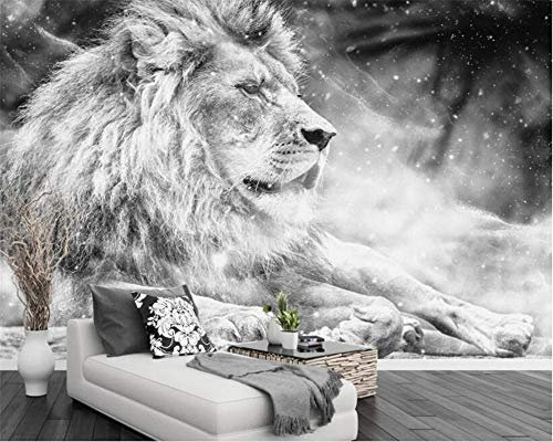 Papier Peint Panoramique 3D Tapisserie Intissé Murales poster geant photo Décoration Murale Effet Trompe Loeil 300x210cm Lion de vent blanc noir moderne
